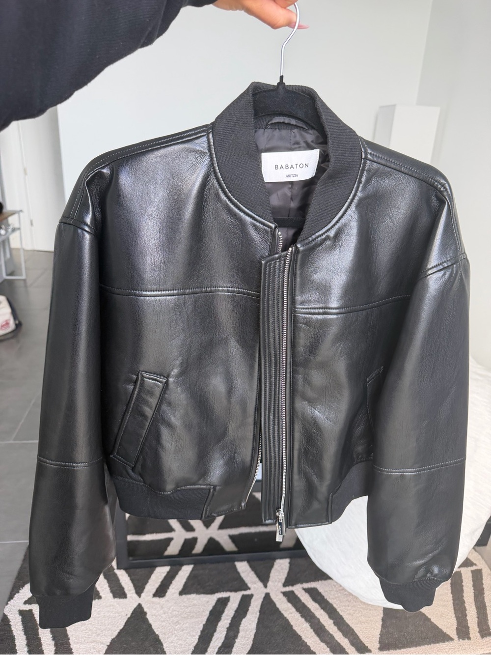 Aritzia Babaton Black Leather Bomber Jacket